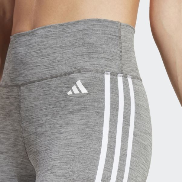 Legging Adidas Train Essentials 3-stripes Taille Haute 7/8 Gris Foncé Chiné