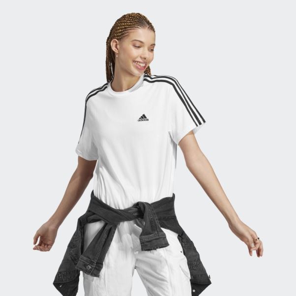 Crop Top Jersey Simple 3 Bandes Essentials Gris Moyen Adidas