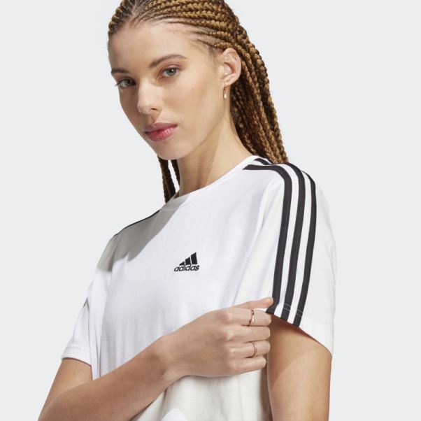 Crop Top Jersey Simple 3 Bandes Essentials Gris Moyen Adidas