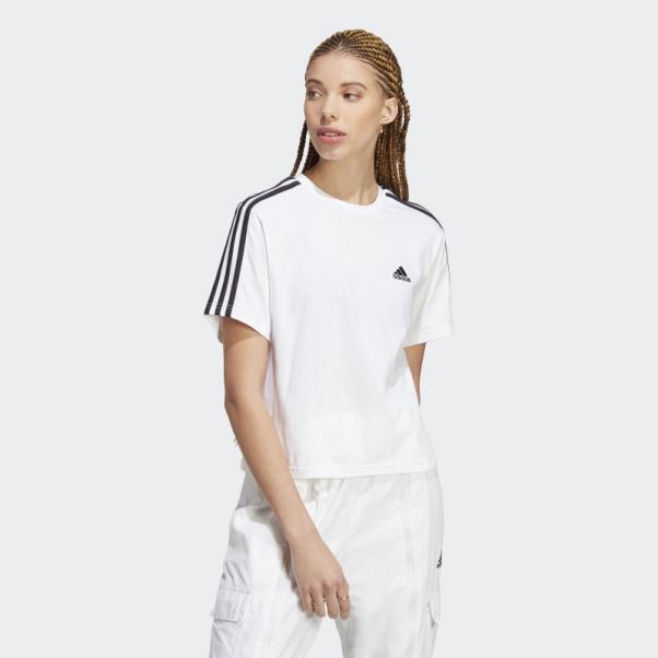 Adidas Essentials 3-stripes Single Jersey Crop Top Noir