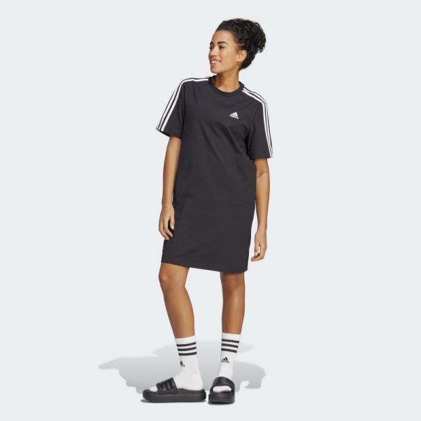 Robe T-shirt Boyfriend En Jersey Simple Adidas Essentials 3-stripes Noir