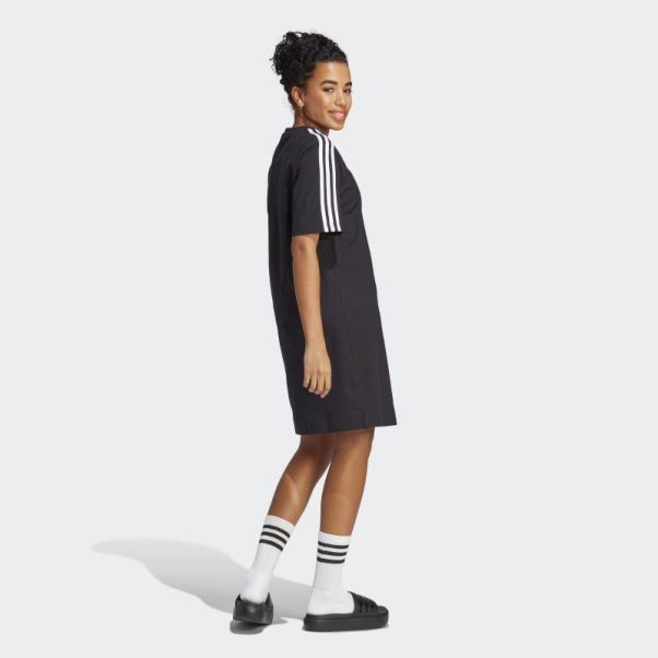 Adidas Essentials 3-stripes Single Jersey Robe T-shirt Boyfriend Noir