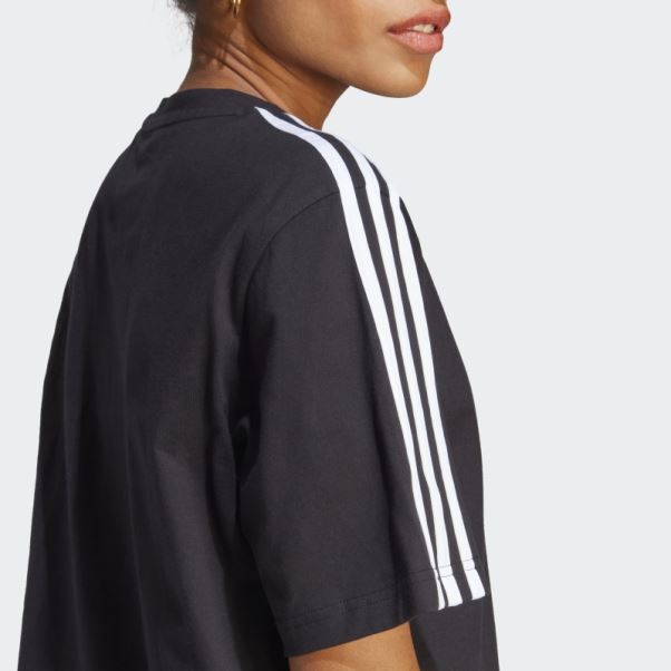 Adidas Essentials 3-stripes Single Jersey Robe T-shirt Boyfriend Noir