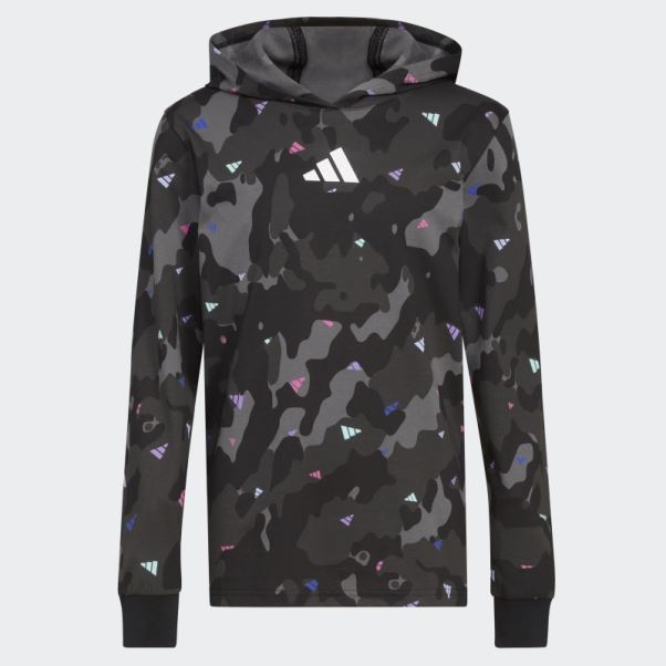 Tee Shirt Ls Hood Aop Camo Noir Adidas