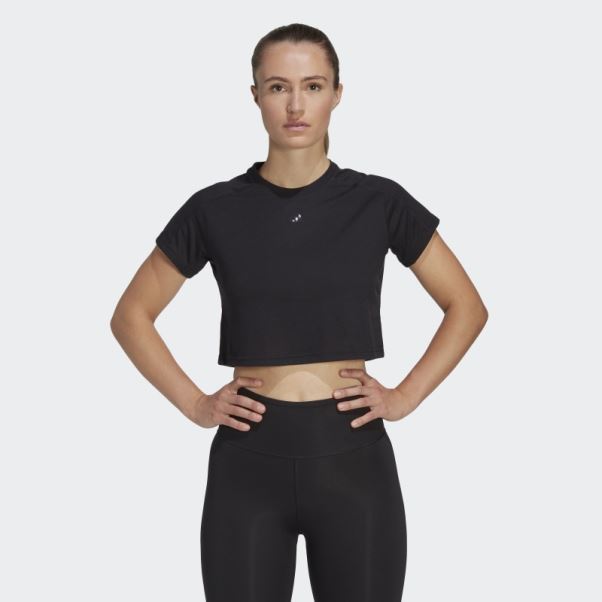 Aeroready Train Essentials 3 Bar Logo Crop Tee Adidas Noir