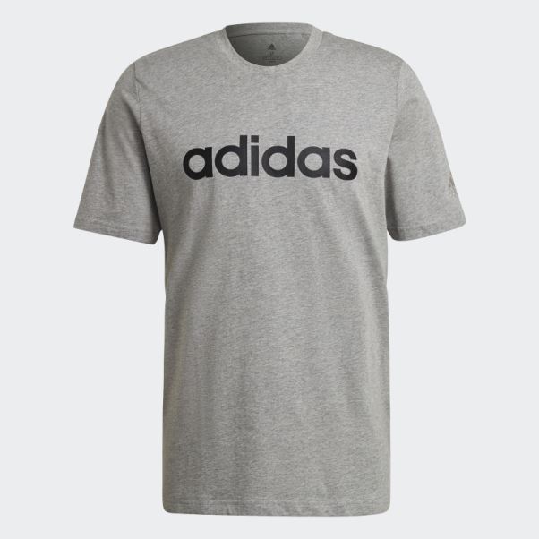 T-shirt à Logo Linéaire Brodé Essentials Gris Moyen Adidas