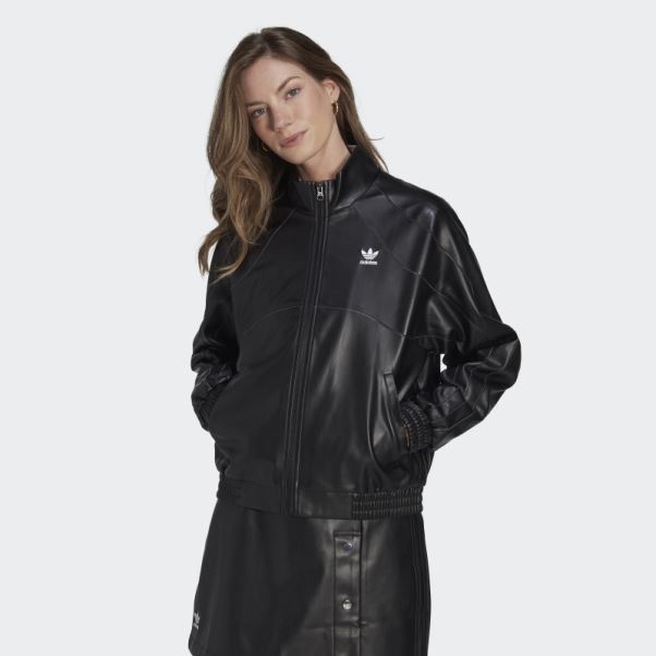 Veste En Similicuir Adidas Adicolor Trèfle Noir