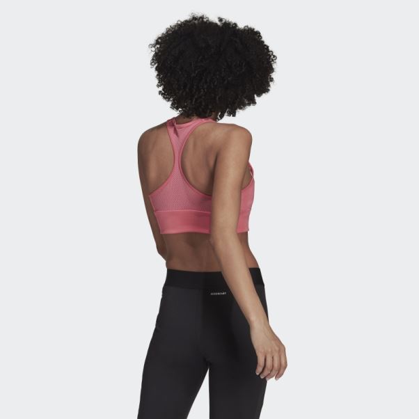 Adidas Rose Ton Aeroready Conçu 2 Mouvement Logo Soutien-gorge De Sport Rembourré Haut