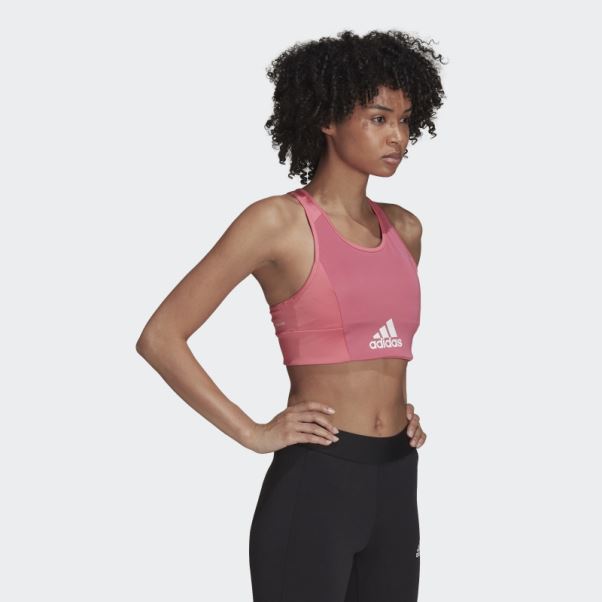 Adidas Rose Ton Aeroready Conçu 2 Mouvement Logo Soutien-gorge De Sport Rembourré Haut