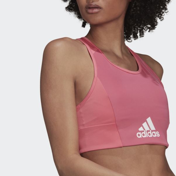 Adidas Rose Ton Aeroready Conçu 2 Mouvement Logo Soutien-gorge De Sport Rembourré Haut