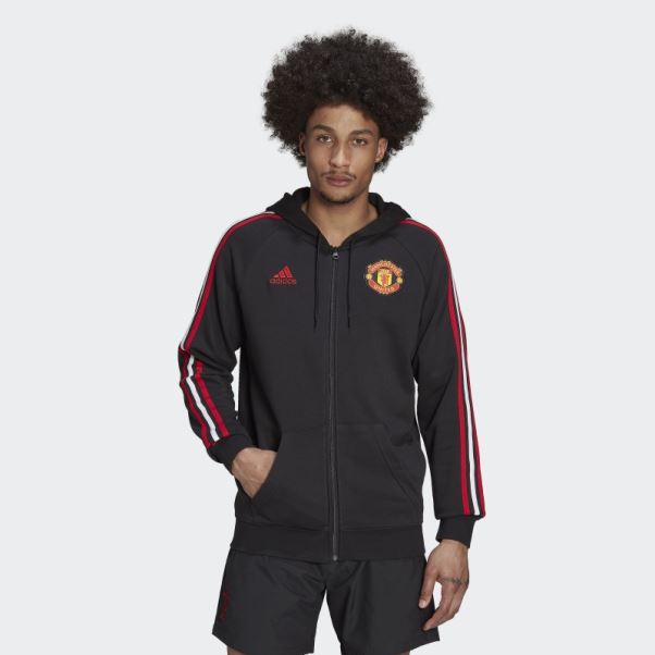 Manchester United 3-stripes Sweat à Capuche Zippé Adidas Noir