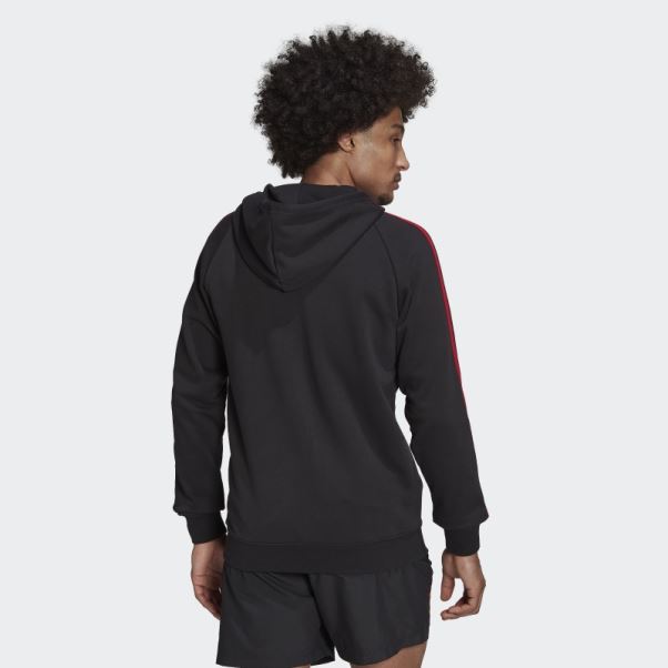 Manchester United 3-stripes Sweat à Capuche Zippé Adidas Noir