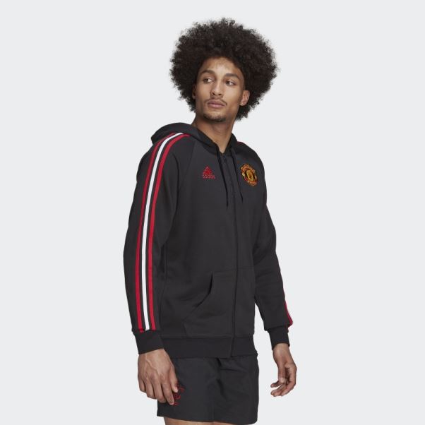 Manchester United 3-stripes Sweat à Capuche Zippé Adidas Noir