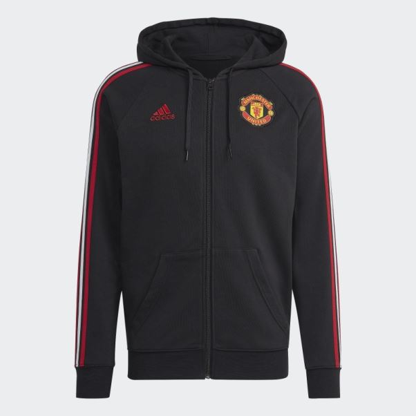 Manchester United 3-stripes Sweat à Capuche Zippé Adidas Noir