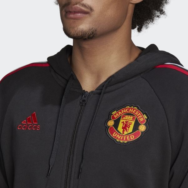 Manchester United 3-stripes Sweat à Capuche Zippé Adidas Noir