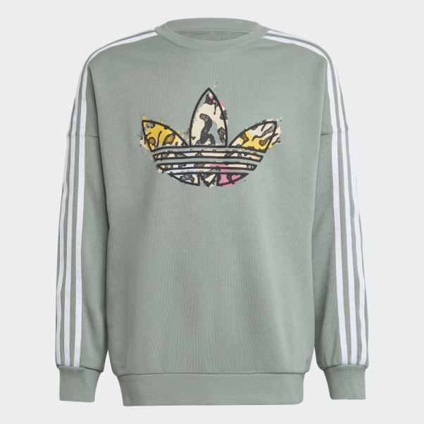 Sweat Ras Du Cou Imprimé Animal Adidas Vert Argent
