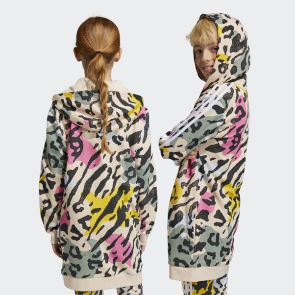 Sweat à Capuche Zippé Allongé Imprimé Animal Adidas Sable
