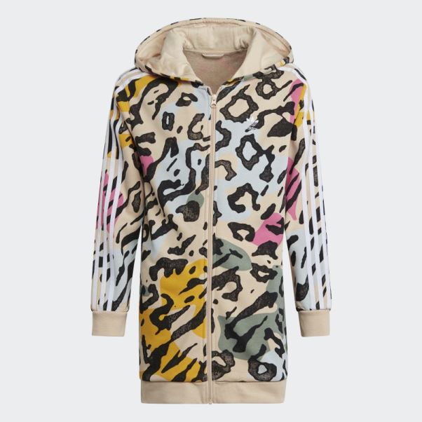 Sweat à Capuche Zippé Allongé Imprimé Animal Adidas Sable