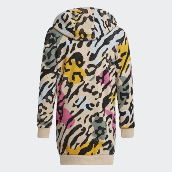 Sweat à Capuche Zippé Allongé Imprimé Animal Adidas Sable