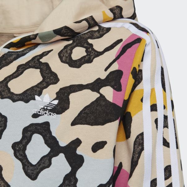 Sweat à Capuche Zippé Allongé Imprimé Animal Adidas Sable