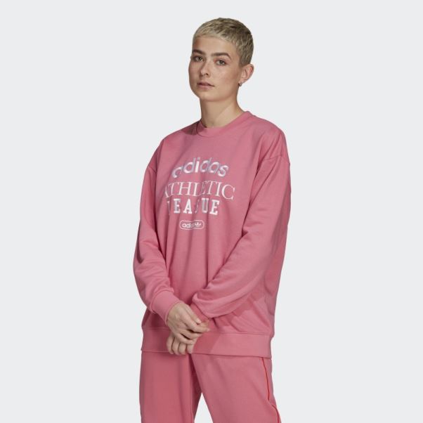 Sweat Adidas Rétro De Luxe Crew Ton Rose Chaud