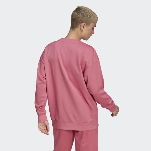 Sweat Adidas Rétro De Luxe Crew Ton Rose Chaud