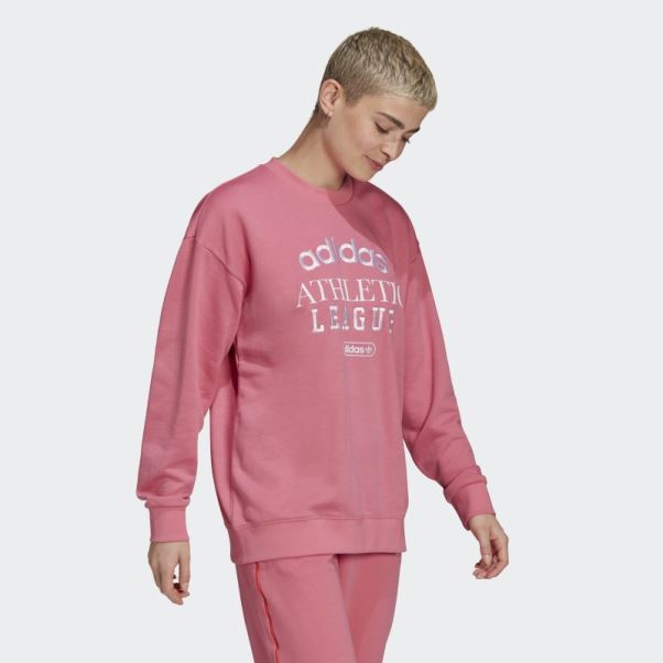 Sweat Adidas Rétro De Luxe Crew Ton Rose Chaud
