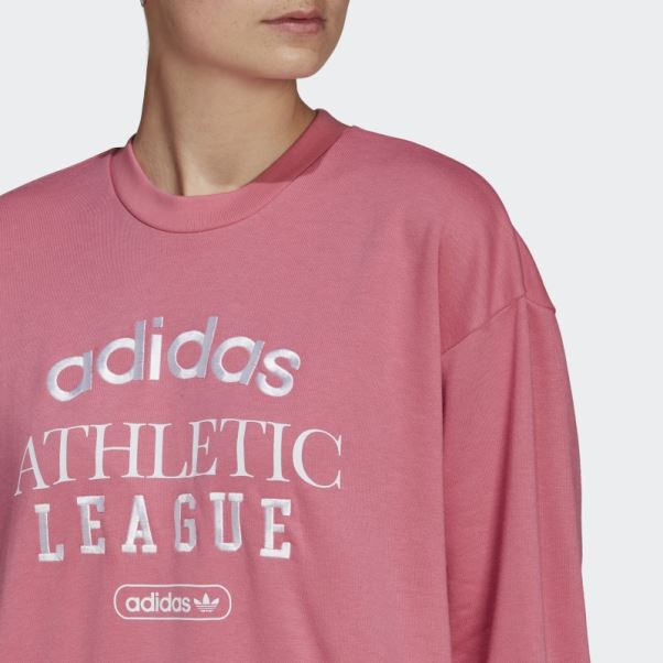 Sweat Adidas Rétro De Luxe Crew Ton Rose Chaud