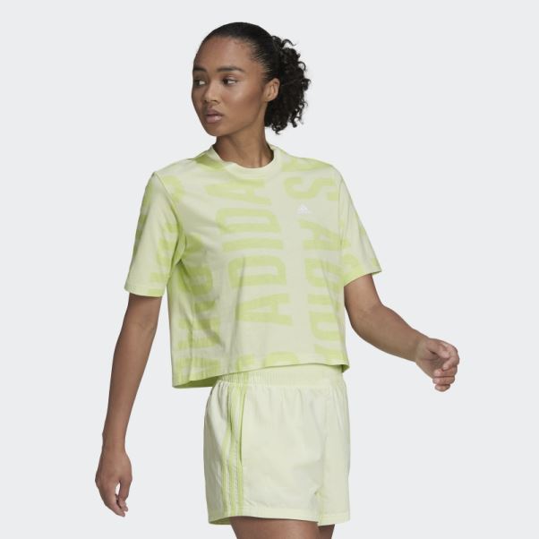 Adidas Essentials T-shirt Court Oversize à Imprimé Allover Lime