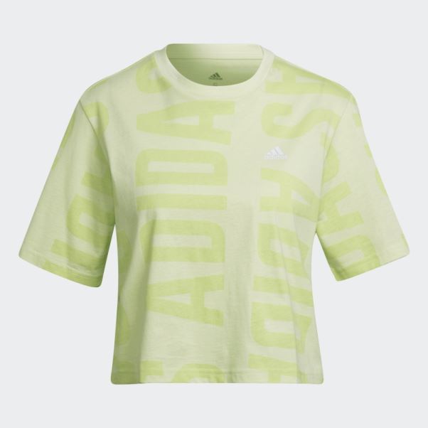 Adidas Essentials T-shirt Court Oversize à Imprimé Allover Lime