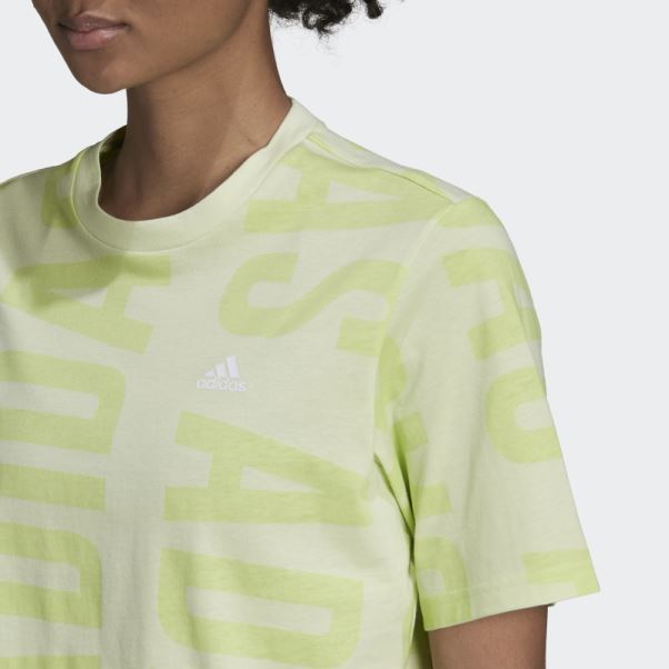 Adidas Essentials T-shirt Court Oversize à Imprimé Allover Lime