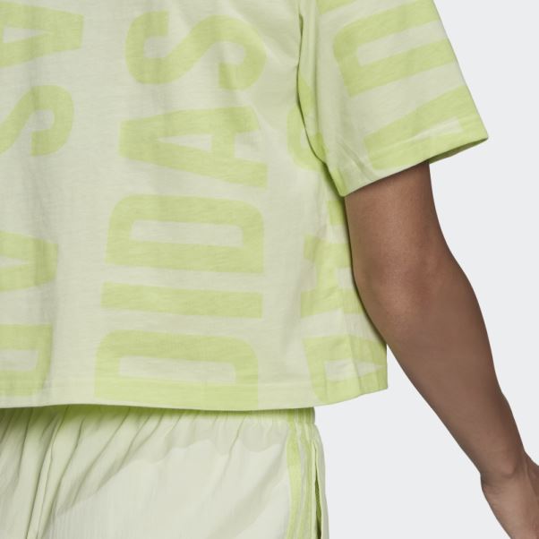 Adidas Essentials T-shirt Court Oversize à Imprimé Allover Lime