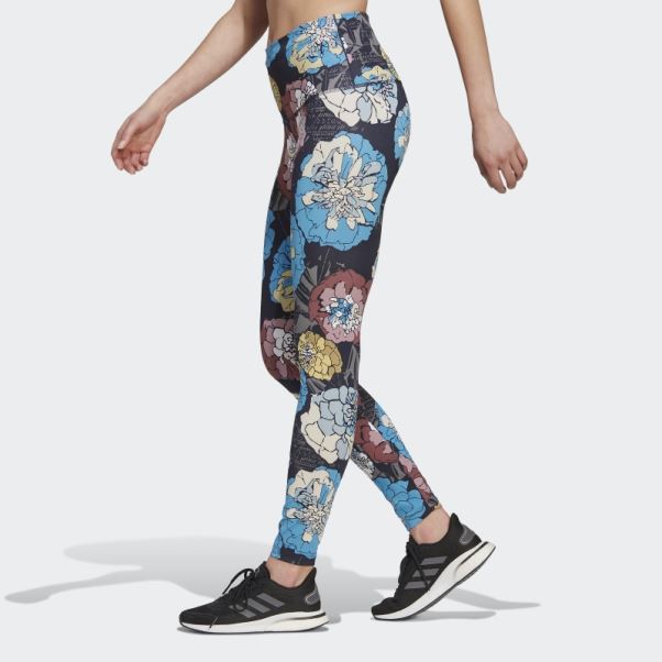 Leggings De Course à Fleurs Adidas Craft Bleu
