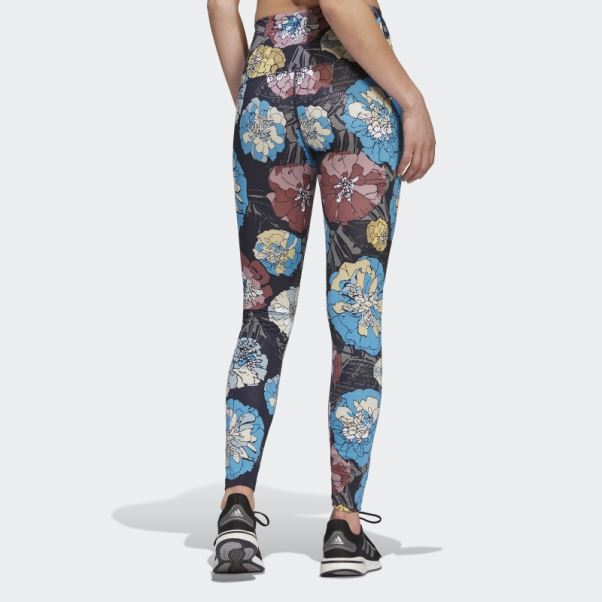 Leggings De Course à Fleurs Adidas Craft Bleu