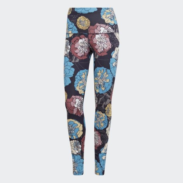 Leggings De Course à Fleurs Adidas Craft Bleu