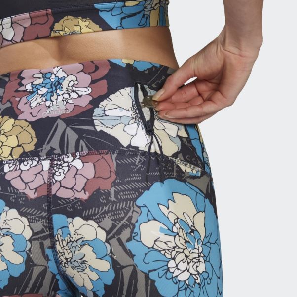 Leggings De Course à Fleurs Adidas Craft Bleu