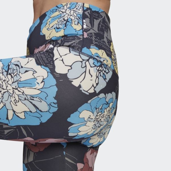 Leggings De Course à Fleurs Adidas Craft Bleu