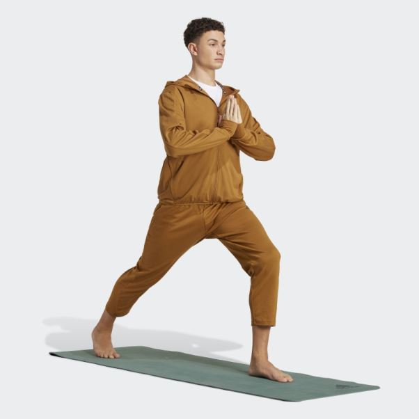 Adidas Yoga Base Training Aeroready Sweat à Capuche Entièrement Zippé Bronze