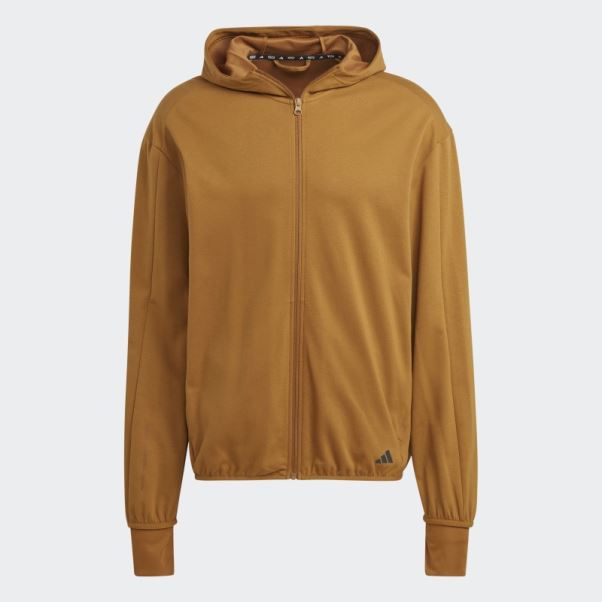 Adidas Yoga Base Training Aeroready Sweat à Capuche Entièrement Zippé Bronze