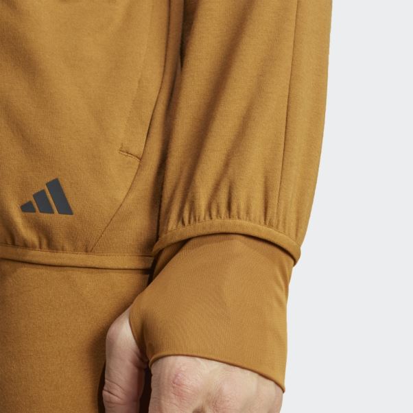 Adidas Yoga Base Training Aeroready Sweat à Capuche Entièrement Zippé Bronze
