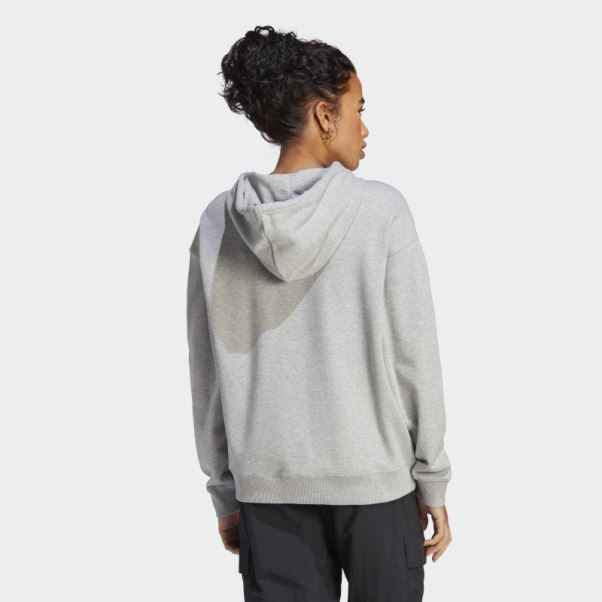 Sweat à Capuche Oversize En Molleton Gris Moyen Adidas Essentials Avec Gros Logo
