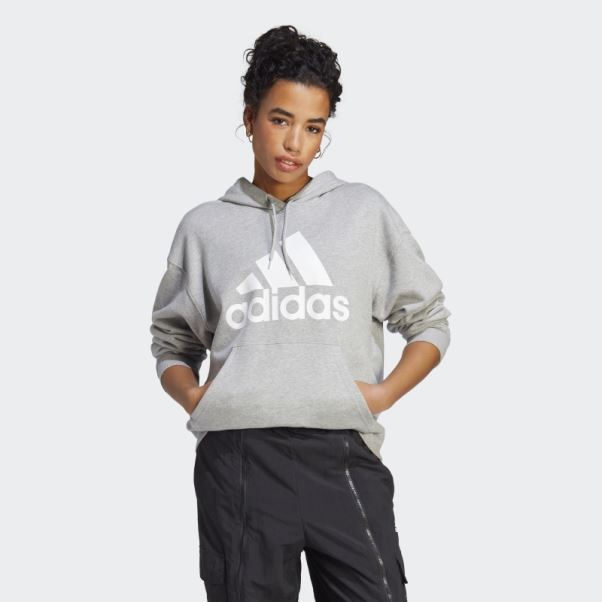 Sweat à Capuche Oversize En Molleton Gris Moyen Adidas Essentials Avec Gros Logo