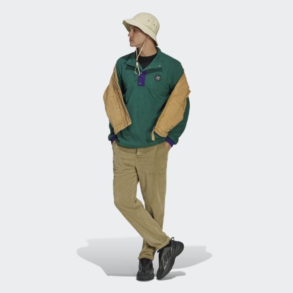 Adidas Veste Polaire Quart De Bouton Pression Vert Wander Hour