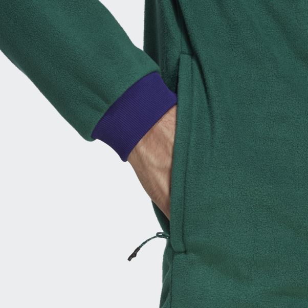 Adidas Veste Polaire Quart De Bouton Pression Vert Wander Hour
