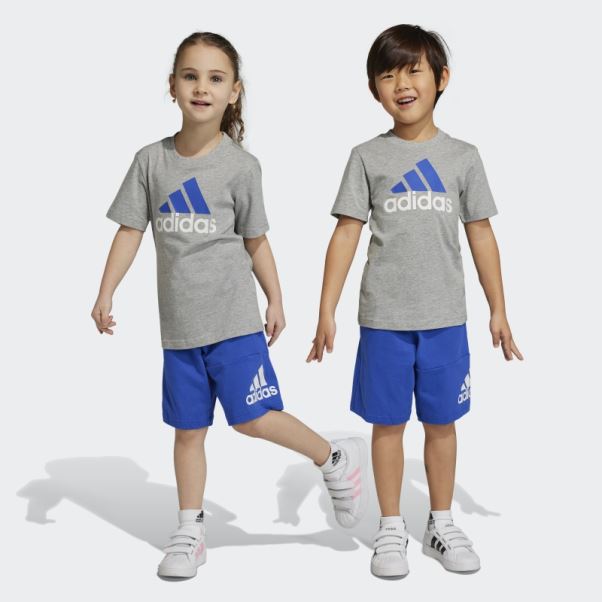 Adidas Ensemble T-shirt Et Short Logo Essentials Gris Moyen