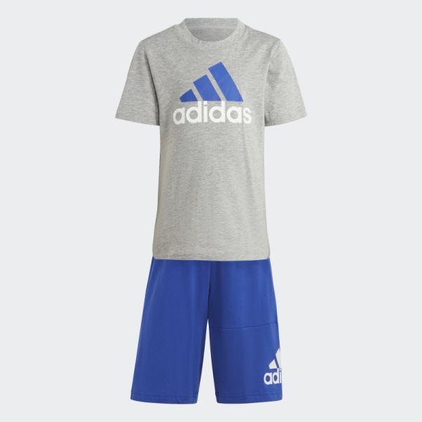 Adidas Ensemble T-shirt Et Short Logo Essentials Gris Moyen