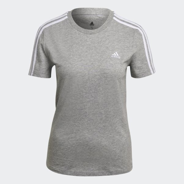 T-shirt Adidas Essentials Slim 3 Bandes Gris Moyen