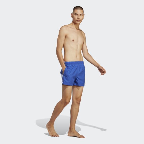 Short De Bain Court Adidas Originals Adicolor 3 Bandes Bleu