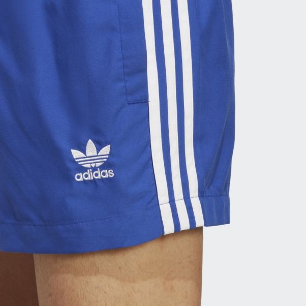 Short De Bain Court Adidas Originals Adicolor 3 Bandes Bleu