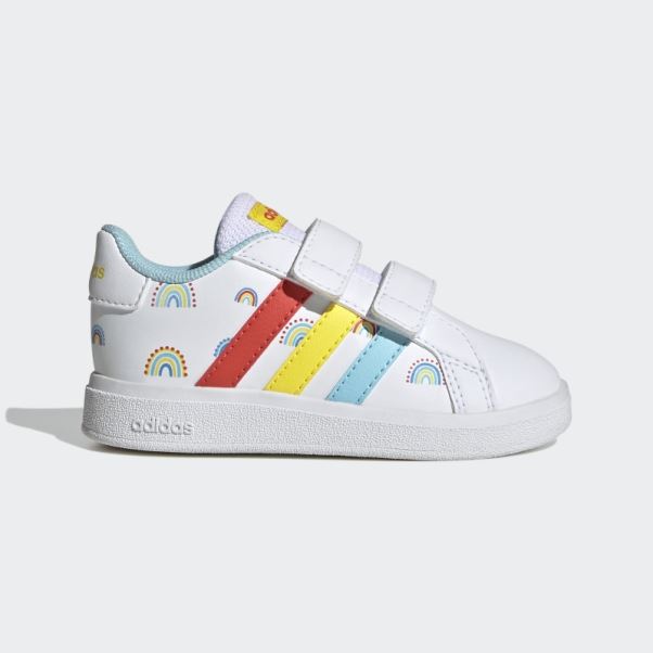 Adidas Grand Court Durable Lifestyle Court Chaussures à Scratch à Deux Brides Blanches